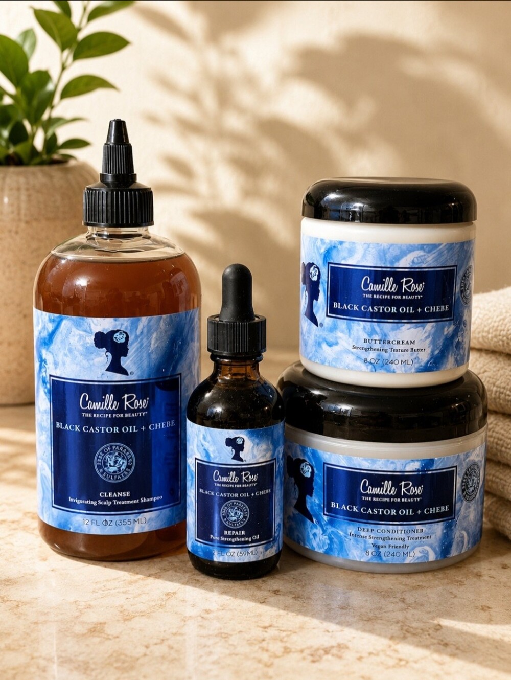 Camille Rose Black Castor Oil + Chebe 4-Piece Hair Care Set | NEW